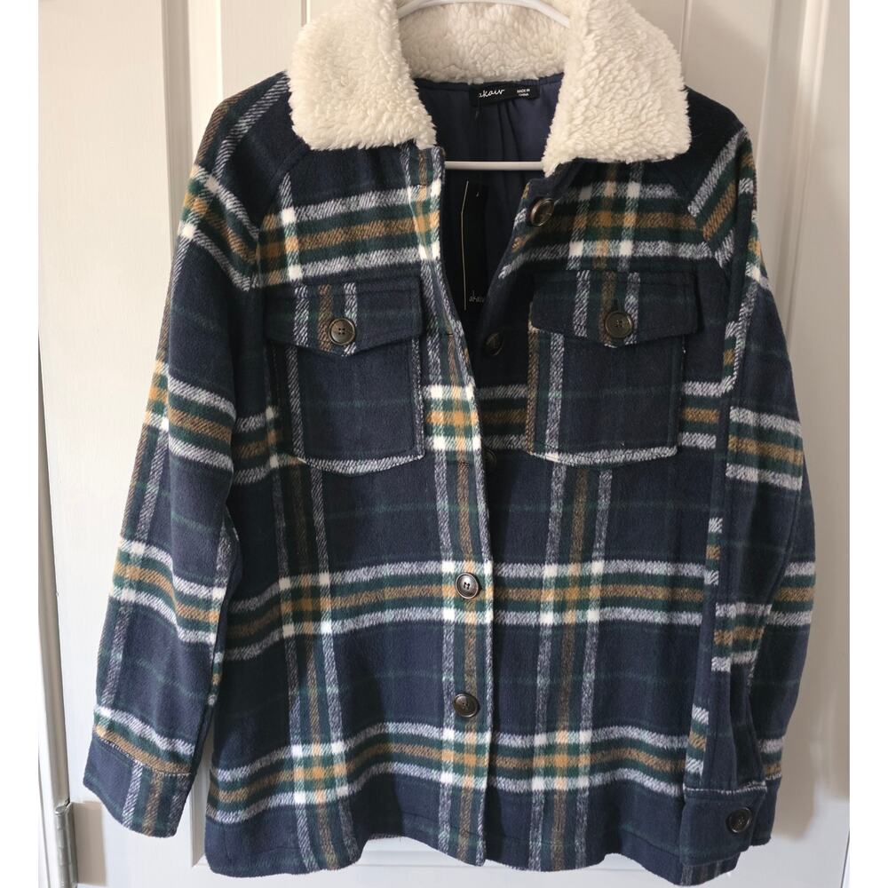 Akaiv Oversized Cozy Soft Plaid Fleece Jacket Size S NWT ❤️